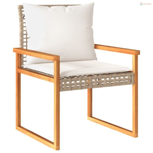 3részes vegyes bézs polyrattan és akácfa bisztrószett párnákkal