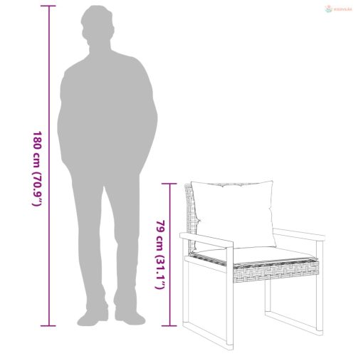 3részes vegyes bézs polyrattan és akácfa bisztrószett párnákkal
