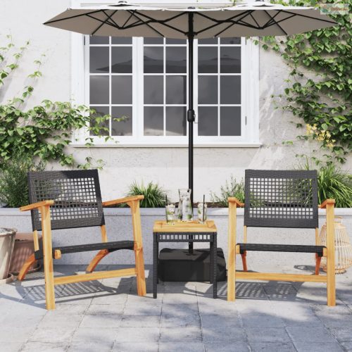 2 db fekete polyrattan és akácfa kerti szék