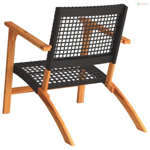 2 db fekete polyrattan és akácfa kerti szék