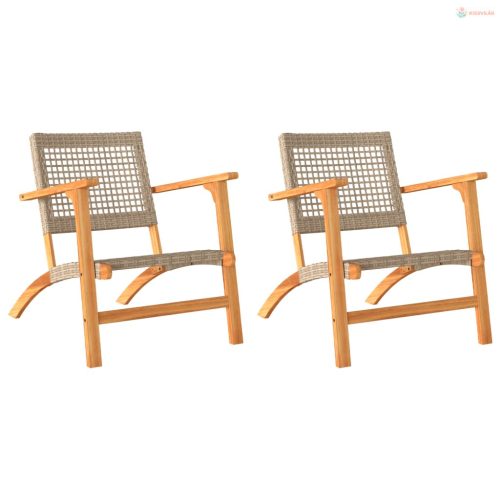 2 db bézs polyrattan és akácfa kerti szék
