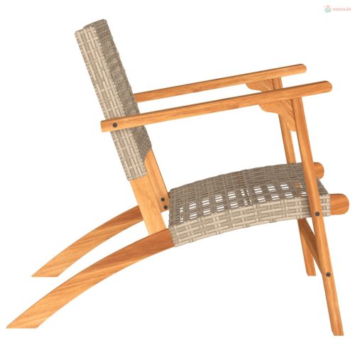 2 db bézs polyrattan és akácfa kerti szék