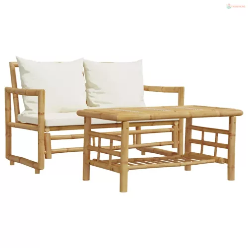 2 darabos bambusz kerti kanapégarnitúra párnákkal