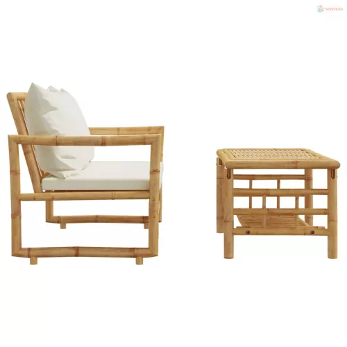 2 darabos bambusz kerti kanapégarnitúra párnákkal