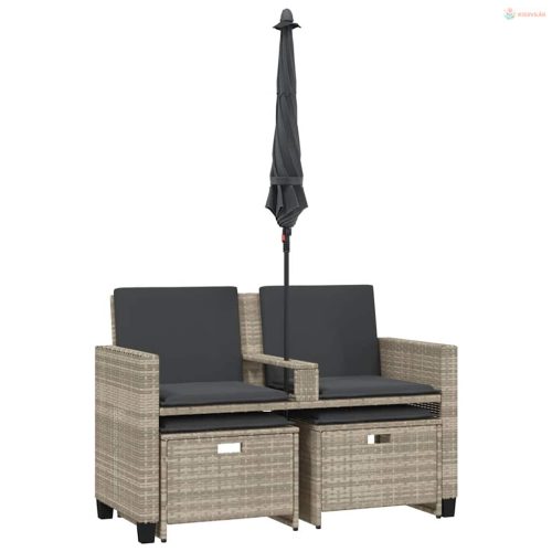 2 személyes polyrattan kerti kanapé napernyővel/székkel