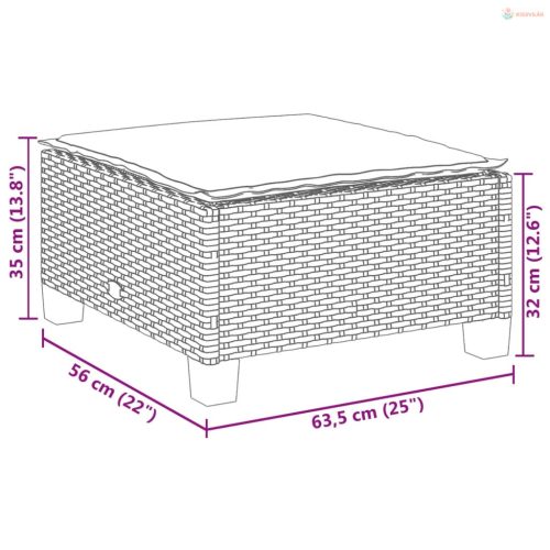 Szürke polyrattan kerti ülőke párnával 63,5 x 56 x 32 cm