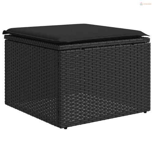 Fekete polyrattan kerti ülőke párnával 55 x 55 x 37 cm