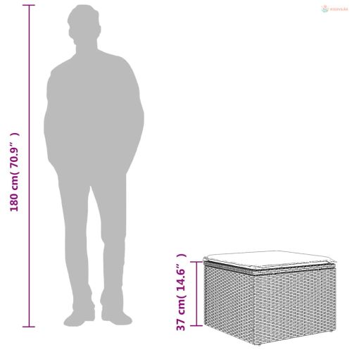 Fekete polyrattan kerti ülőke párnával 55 x 55 x 37 cm