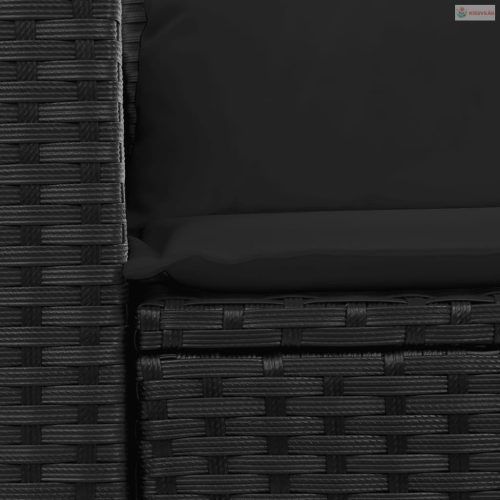 2 személyes fekete polyrattan kerti kanapé párnával