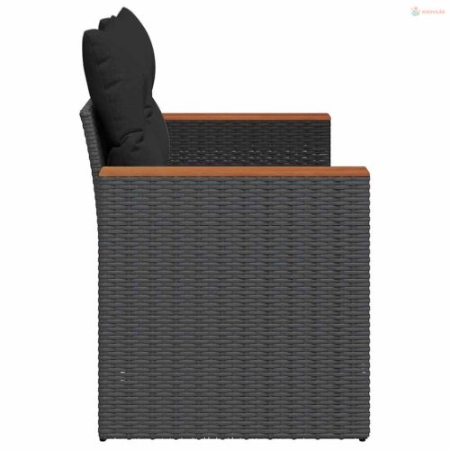 Kétszemélyes fekete polyrattan kerti kanapé párnákkal