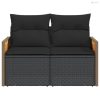 2 személyes fekete polyrattan kerti kanapé párnával