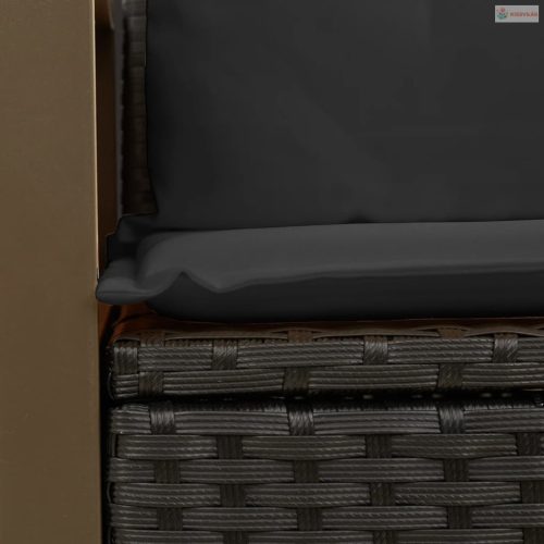 2 személyes fekete polyrattan kerti kanapé párnával