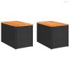 2 db fekete polyrattan és tömör fa kerti kisasztal 55x34x37 cm