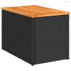 2 db fekete polyrattan és tömör fa kerti kisasztal 55x34x37 cm