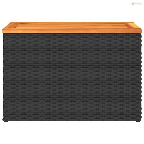 2 db fekete polyrattan és tömör fa kerti kisasztal 55x34x37 cm