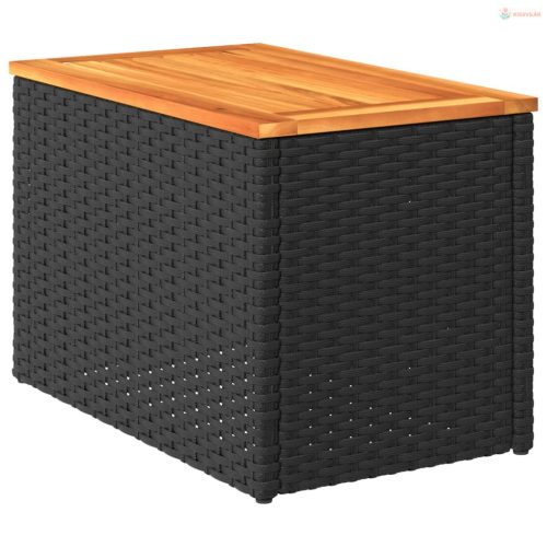 2 db fekete polyrattan és tömör fa kerti kisasztal 55x34x37 cm