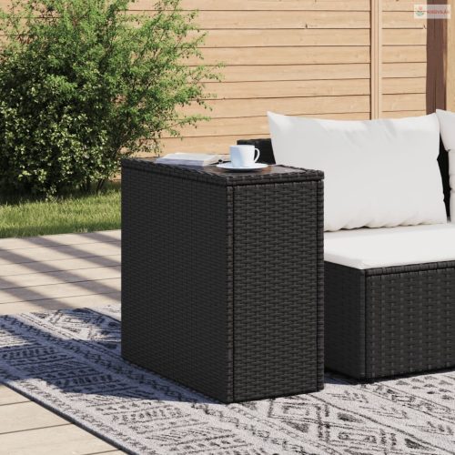 Fekete polyrattan üveglapos kerti kisasztal 58 x 27,5 x 55 cm