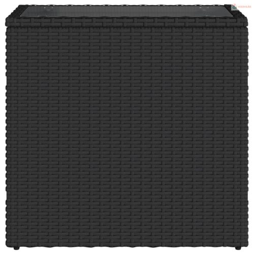Fekete polyrattan üveglapos kerti kisasztal 58 x 27,5 x 55 cm