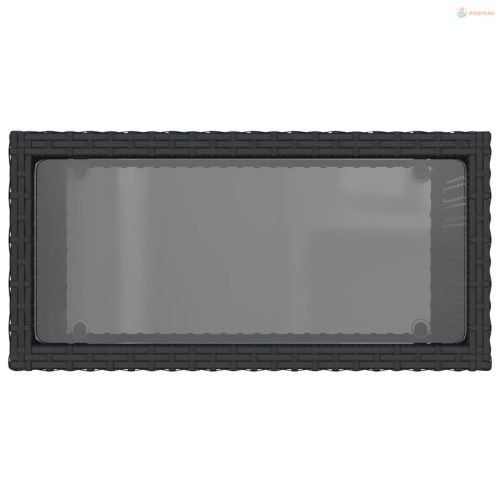Fekete polyrattan üveglapos kerti kisasztal 58 x 27,5 x 55 cm