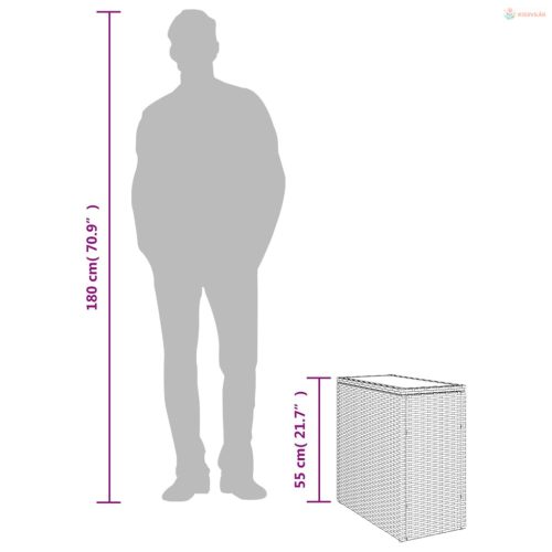 Fekete polyrattan üveglapos kerti kisasztal 58 x 27,5 x 55 cm