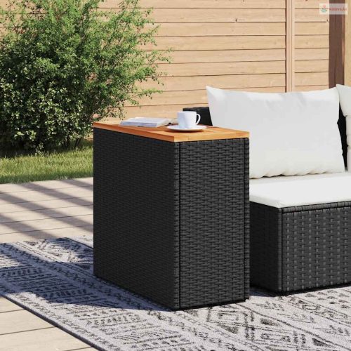 Fekete polyrattan kerti kisasztal falappal 58 x 27,5 x 55 cm