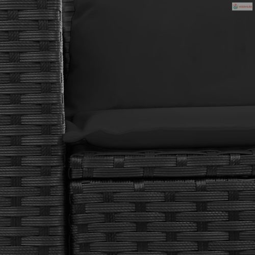 Kétszemélyes fekete polyrattan kerti kanapé párnákkal