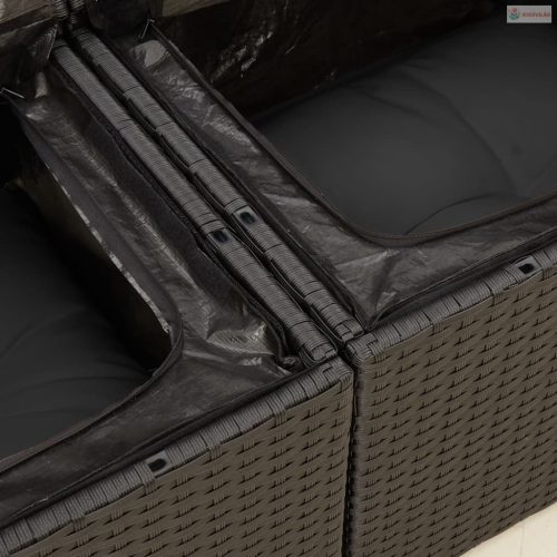 Kétszemélyes fekete polyrattan kerti kanapé párnákkal