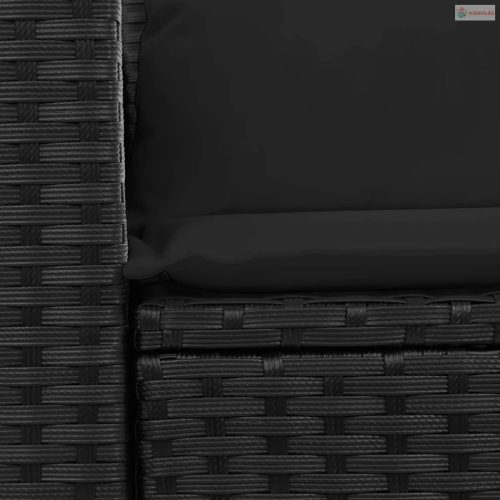 Kétszemélyes fekete polyrattan kerti kanapé párnákkal