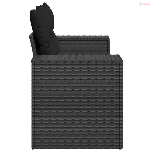 Kétszemélyes fekete polyrattan kerti kanapé párnákkal