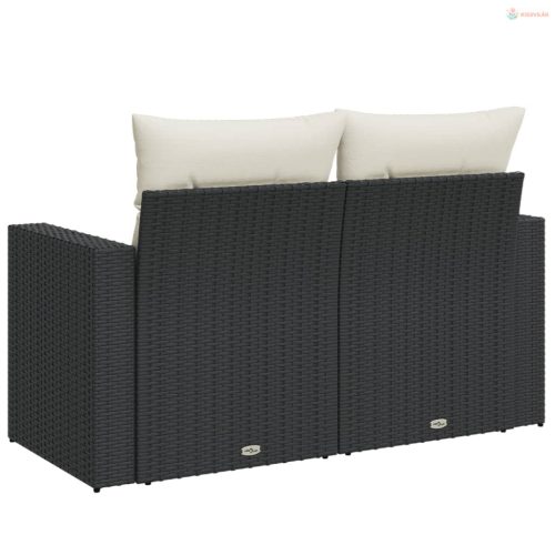 2 személyes fekete polyrattan kerti kanapé párnával