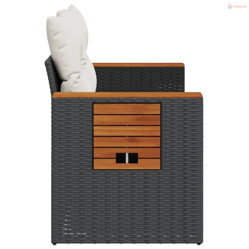 2 személyes fekete polyrattan kerti kanapé párnával