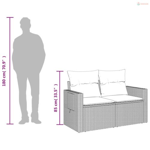 2 személyes bézs polyrattan kerti kanapé párnával