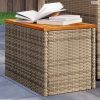 2 db bézs polyrattan és tömör fa kerti kisasztal 55x34x37 cm