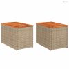 2 db bézs polyrattan és tömör fa kerti kisasztal 55x34x37 cm