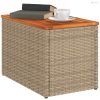 2 db bézs polyrattan és tömör fa kerti kisasztal 55x34x37 cm