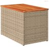 2 db bézs polyrattan és tömör fa kerti kisasztal 55x34x37 cm
