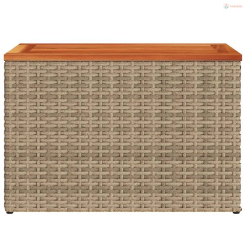 2 db bézs polyrattan és tömör fa kerti kisasztal 55x34x37 cm