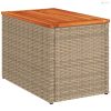 2 db bézs polyrattan és tömör fa kerti kisasztal 55x34x37 cm