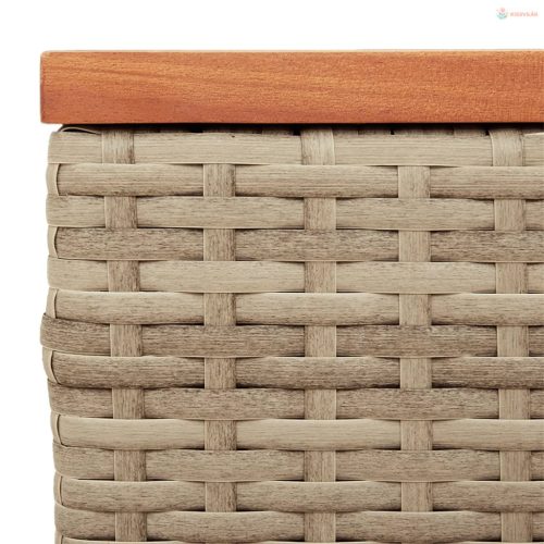 2 db bézs polyrattan és tömör fa kerti kisasztal 55x34x37 cm