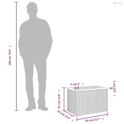2 db bézs polyrattan és tömör fa kerti kisasztal 55x34x37 cm