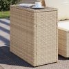 Bézs polyrattan kerti kisasztal üveg asztallappal 58x27,5x55 cm