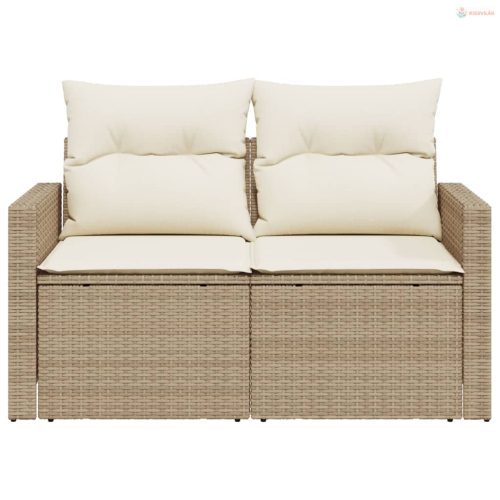 2 személyes bézs polyrattan kerti kanapé párnával