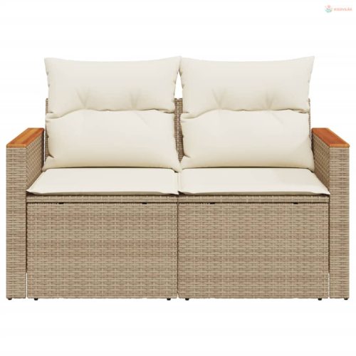 2 személyes bézs polyrattan kerti kanapé párnával