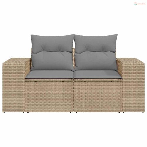 2 személyes bézs polyrattan kerti kanapé párnával