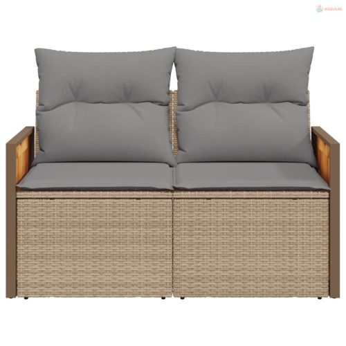 2 személyes bézs polyrattan kerti kanapé párnával