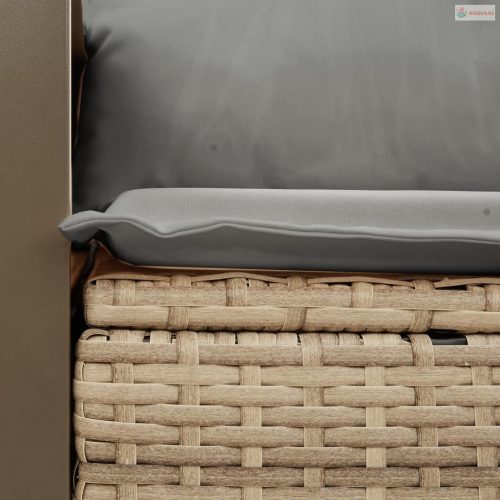 2 személyes bézs polyrattan kerti kanapé párnával