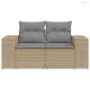 2 személyes bézs polyrattan kerti kanapé párnával