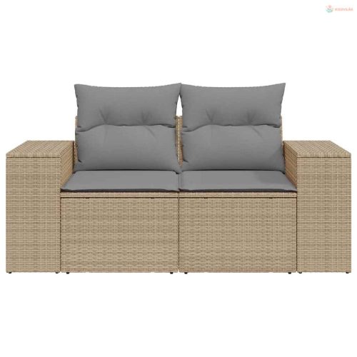 2 személyes bézs polyrattan kerti kanapé párnával