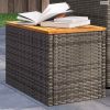2 db szürke polyrattan és tömör fa kerti kisasztal 55x34x37 cm