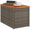 2 db szürke polyrattan és tömör fa kerti kisasztal 55x34x37 cm